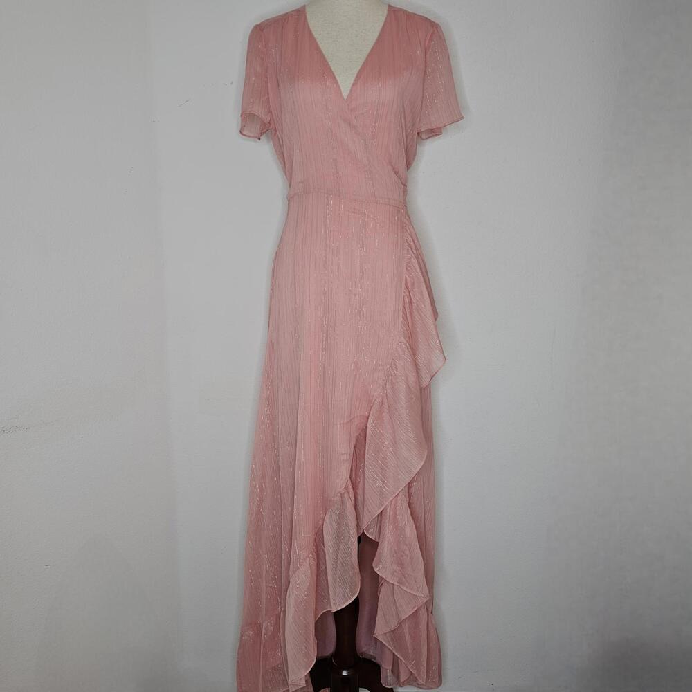 NWT WAYF Women's The Natasha Metallic Chiffon Wrap Maxi Dress Size Small